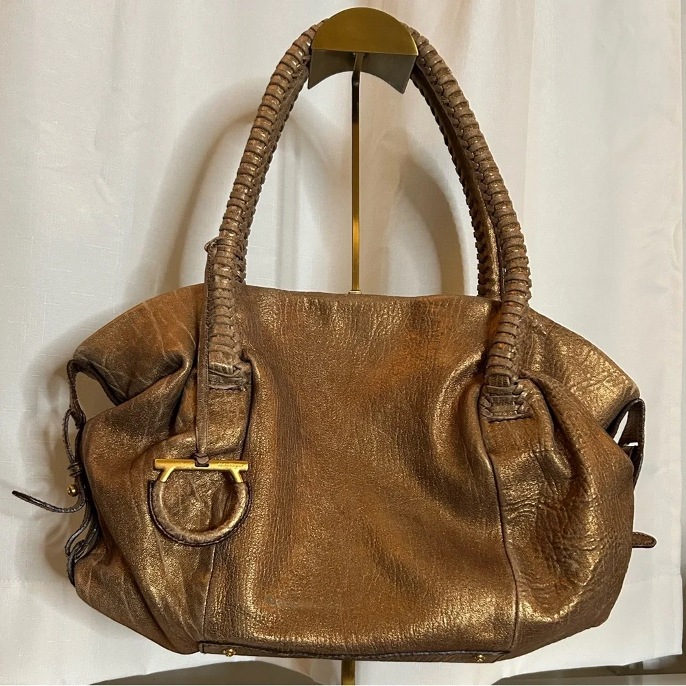 208. Salvatore Ferragamo Metallic Gold/Bronze Shoulder Bag - Picture 1 of 11